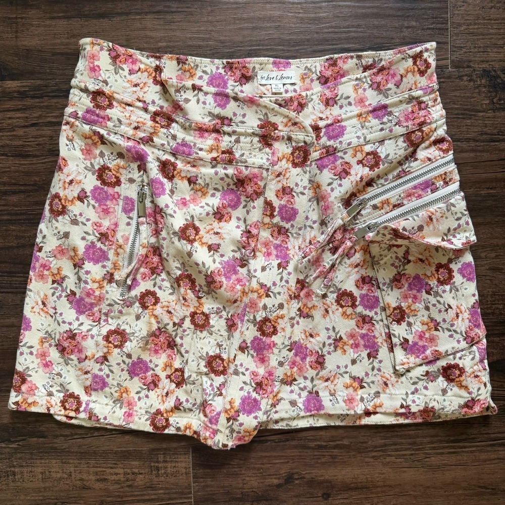 For Love & Lemons Willa Cargo Mini Skirt XL • Whimsigoth Floral Corduroy